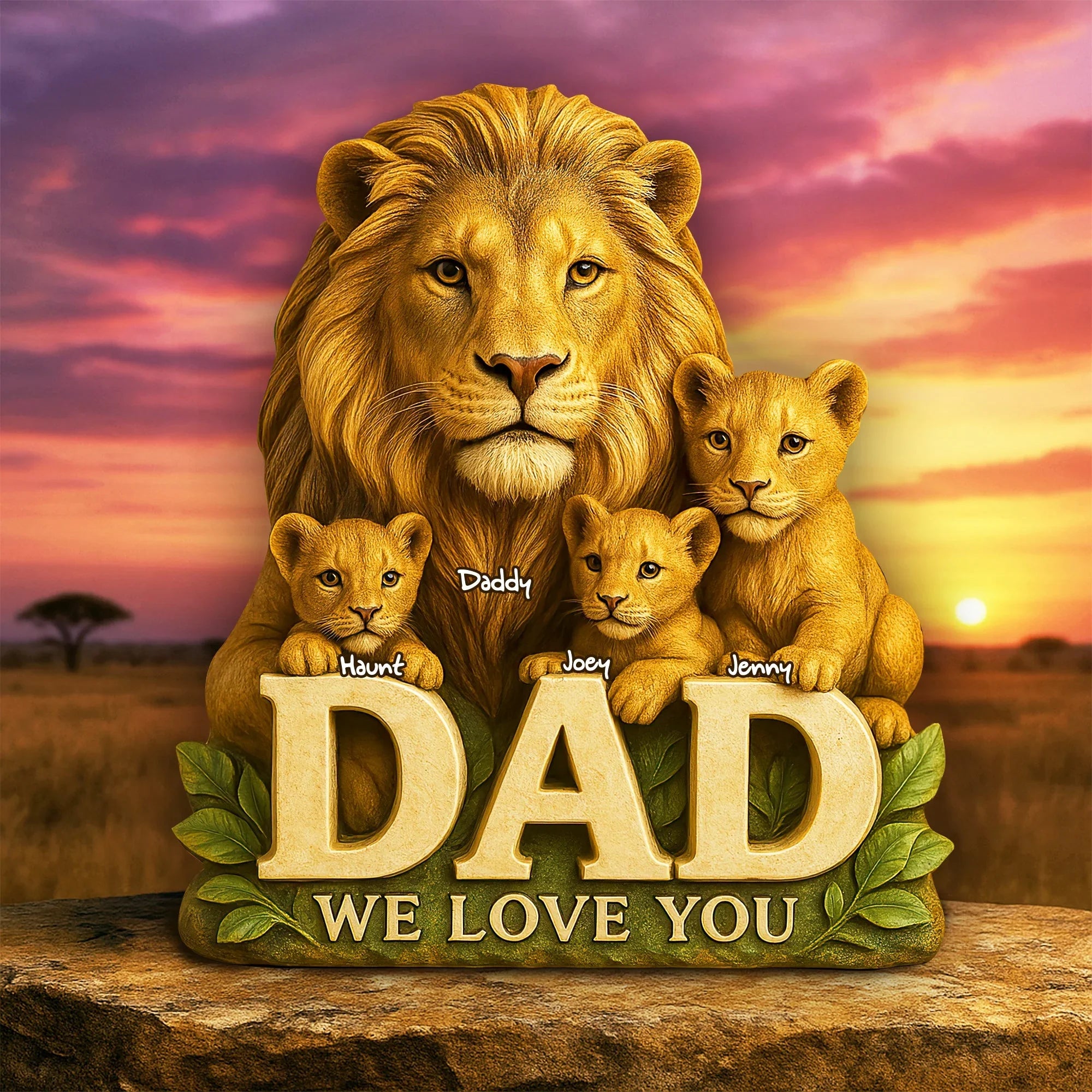 Lion Dad & Little Cubs Acrylic Plaque - Personalized Gifts For Father