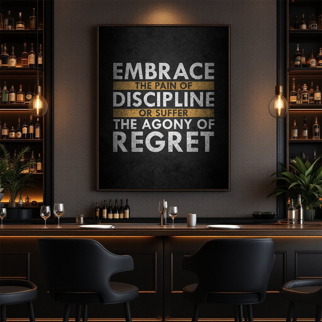 The Pain of Discipline or Suffer the Agony of Regret – Motivational Wall Art Canvas for Home, Office, or Gym