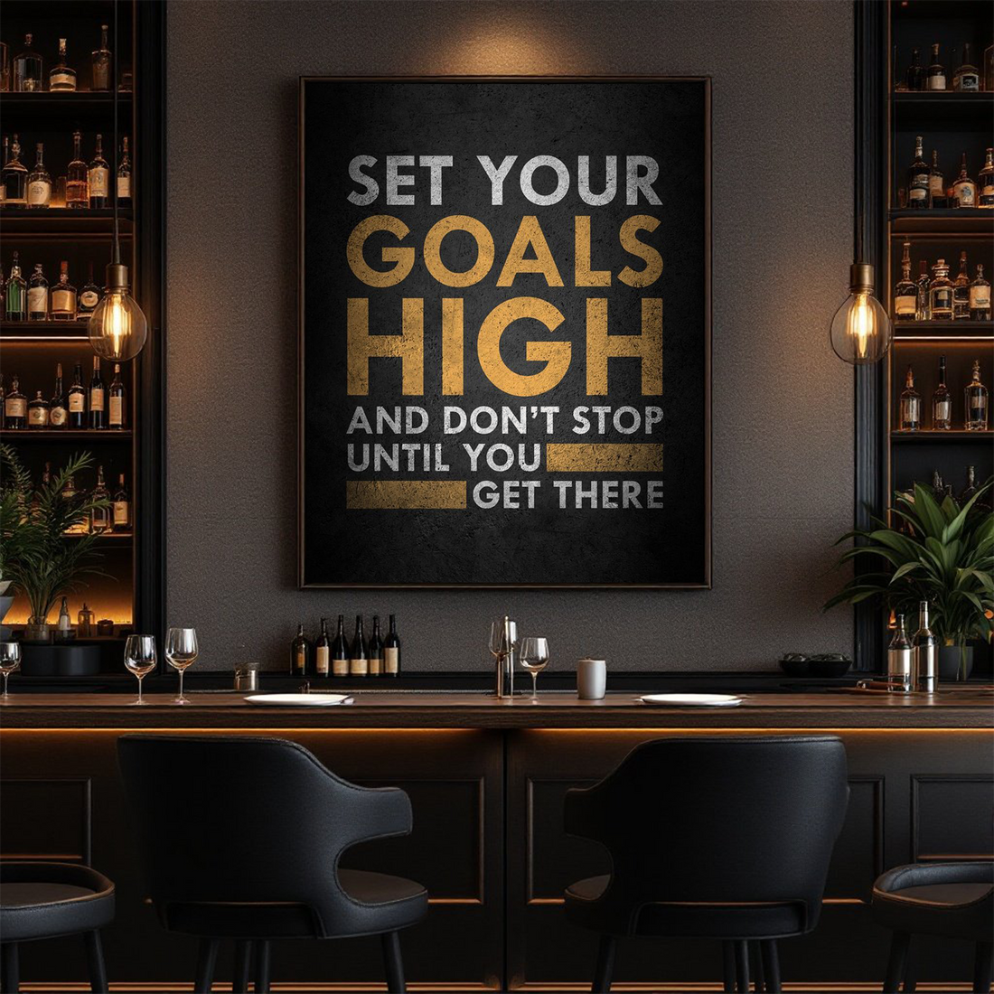 Set Your Goals High and Don’t Stop Until You Get There – Motivational Wall Art Canvas for Home, Office, or Gym