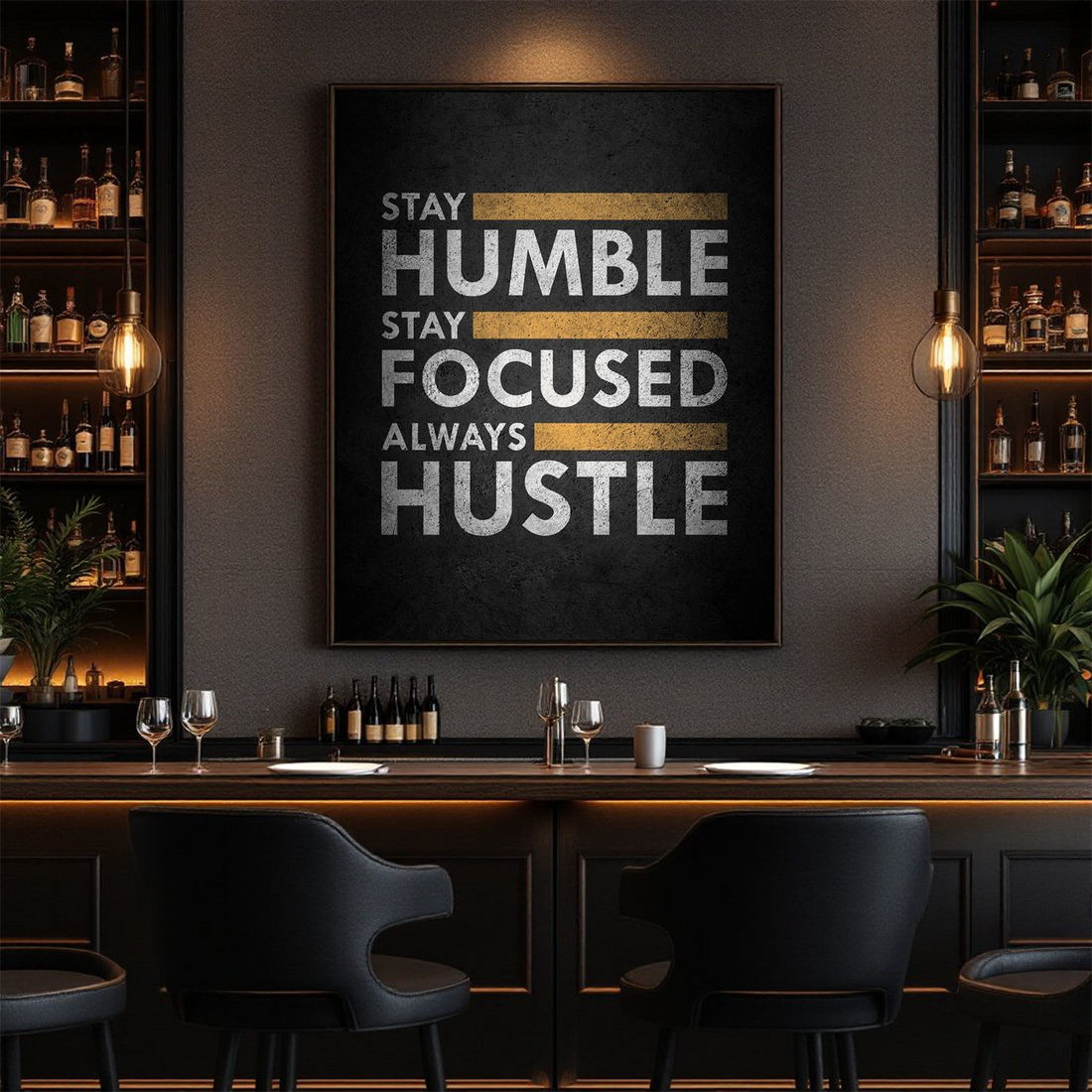 Stay Humble, Stay Focused, Always Hustle – Motivational Wall Art Canvas for Home, Office, or Gym