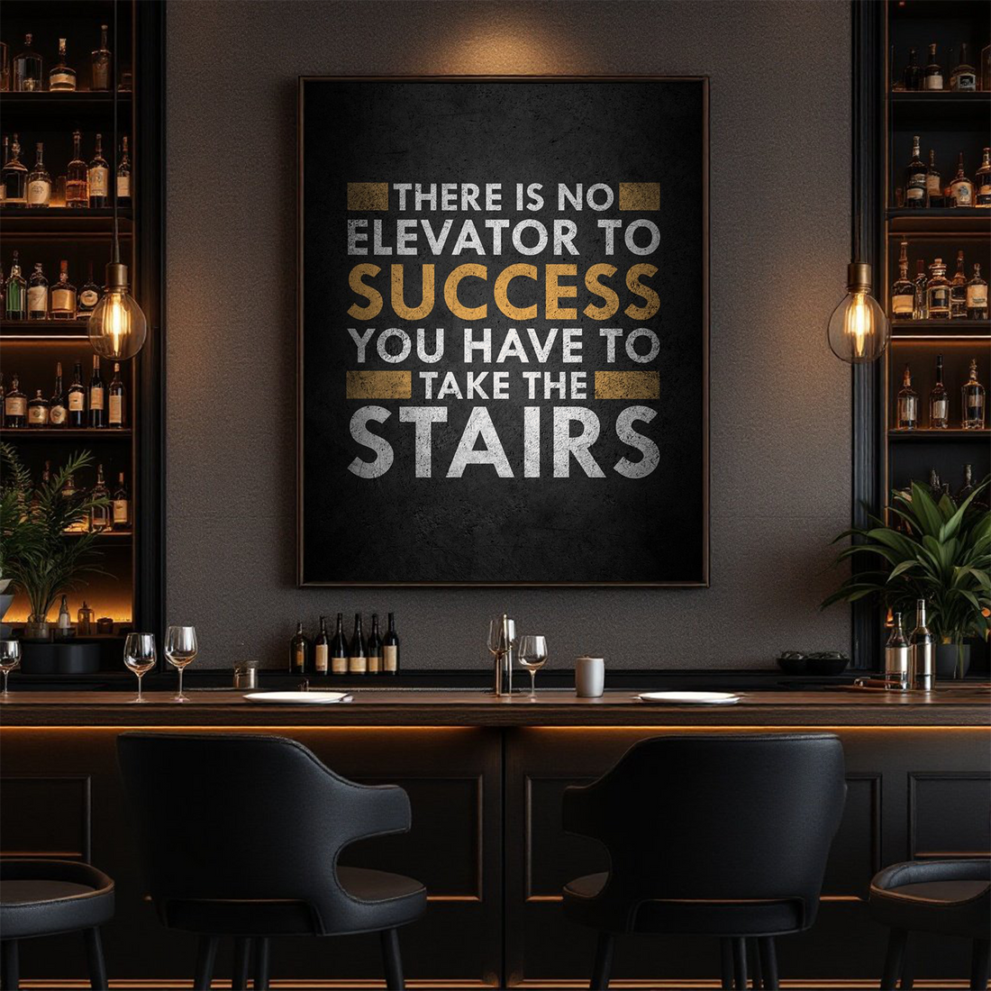 There Is No Elevator to Success – Motivational Wall Art Canvas for Home, Office & Gym